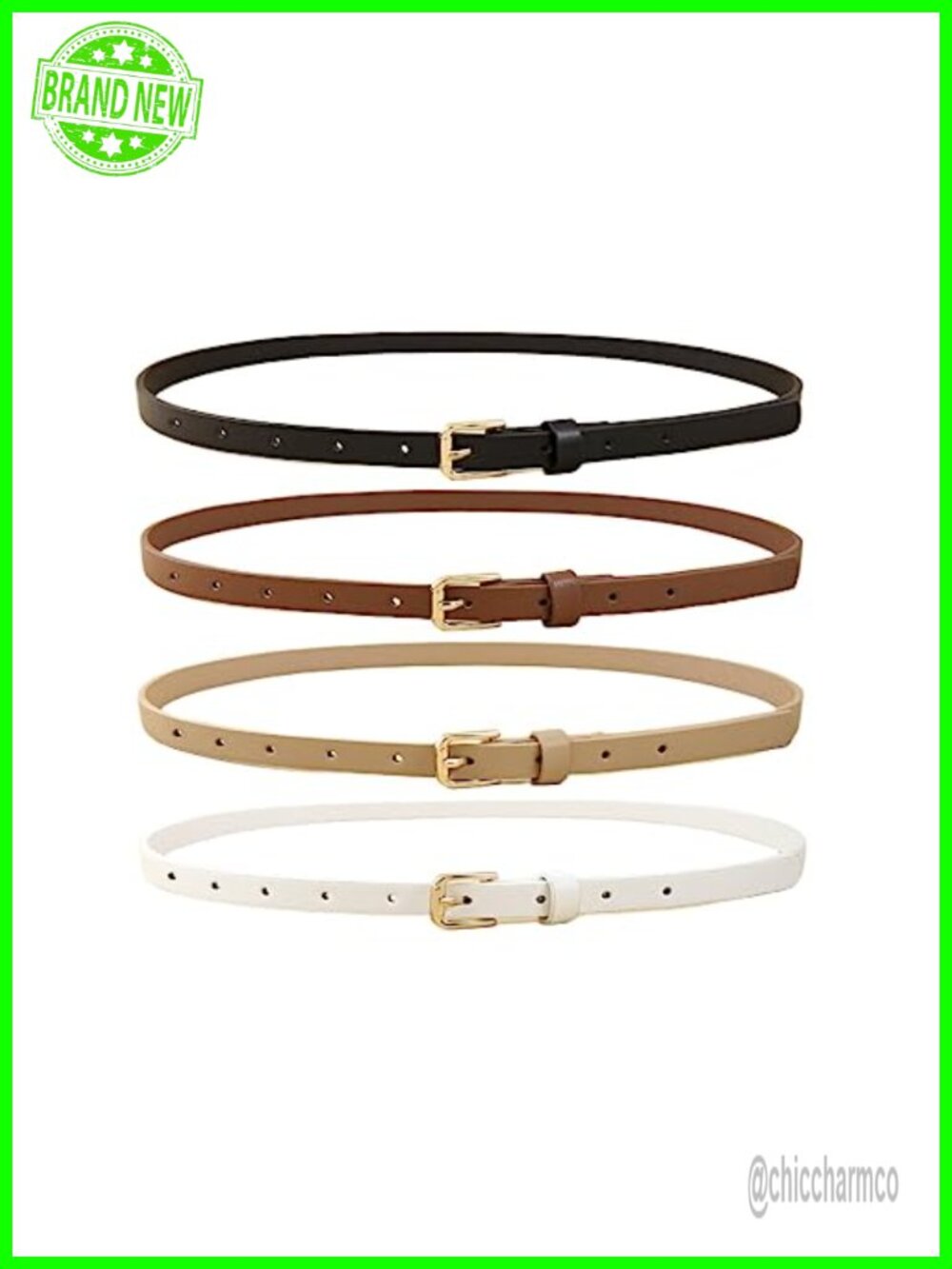 4 Pack Women Skinny Belts PU Leather Thin Waist Belt Gold Buckle